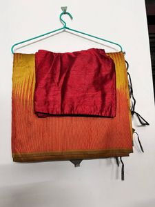Beautiful Orange and Yellow Saree with Blouse