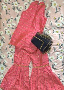 Pink Sharara Suit Set For Girl 6-8 Yrs