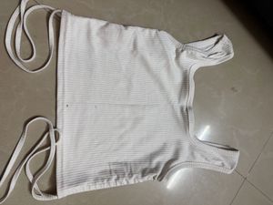 White Ribbed Crop Top with Tie Details