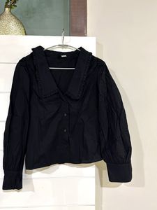 Chic Black Blouse with Statement Collar