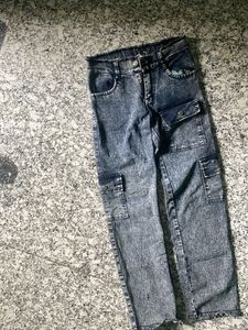 Trendy Acid Wash Cargo Jeans