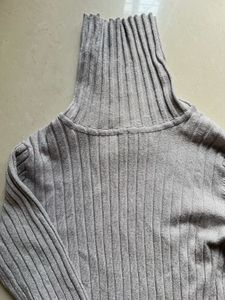 Women's Grey Ribbed Turtleneck Sweater