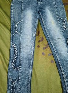 Blue Denim Jeans with Unique Design