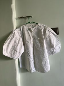 White Puff Sleeve Button-Up Top