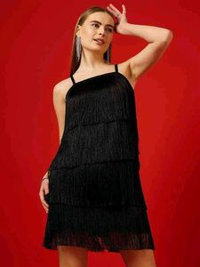 Elegant Black Fringed Flapper Dress
