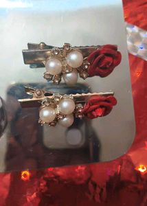 Charming Rose &amp; Pearl Hair Clips