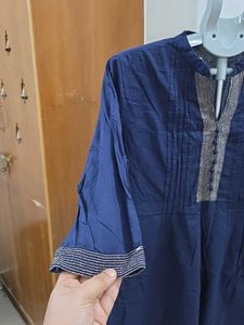 Navy Blue Kurta with Embellished Neckline