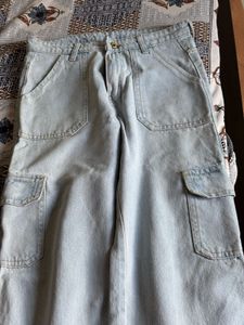 Light Wash Wide Leg Cargo Jeans