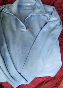 Light Blue Collared Pullover Top
