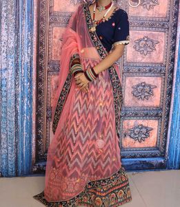 Navy Blue Embroidered Lehenga Set