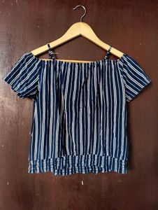 Navy &amp; White Striped Off-Shoulder Top