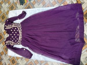 Elegant Embroidered Purple Gown with dupatta