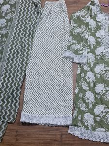 Olive Floral Print Salwar Kameez
