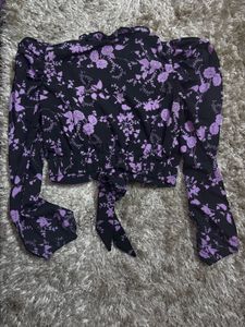 Chic Floral Print Tie-Front Top