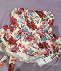 Floral Peplum Strapless Top