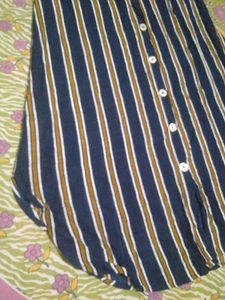 Striped Button-Front Midi Skirt