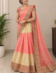 Pink & Cream Embroidered saree