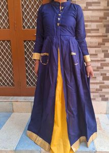 Elegant Navy Blue &amp; Gold Kurti with yellow skirt