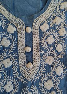 Blue Embroidered Cotton Kurta