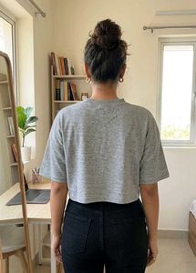 Grey Cropped T-Shirt with Elephant Print