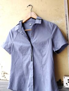 Blue Y2k Short Sleeve Collared Shirt (Women)