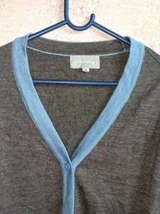 Classic Grey Cardigan with Blue Trim