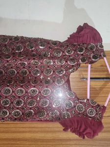 Maroon Embellished Kurta/Kurti
