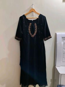 Elegant Black Handwork Aline Kurta with Dupatta