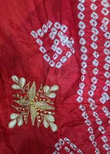 Red bandhani dupatta with embroidery work