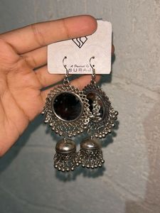 Oxidized Mirror Jhumka Earrings