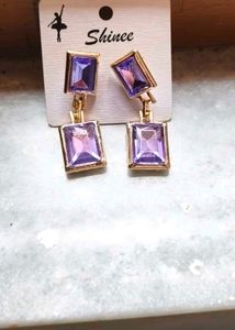 Elegant Purple Gemstone Drop Earrings