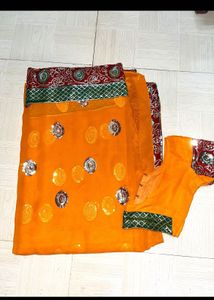 Yellow Georgette Saree with Intricate Gota Patti a