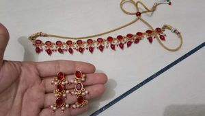 Elegant Red Stone Choker Necklace & Earring Set