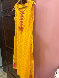 Yellow Embroidered Kurti