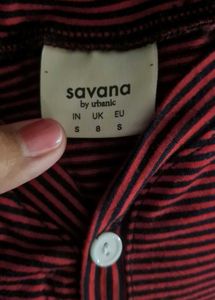 Striped V-Neck Button T-Shirt