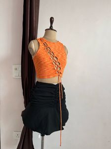 Orange Lace-Up Crop Top