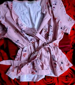 Pink Floral Wrap Blouse