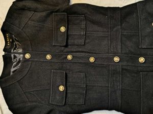 Chic Black Tweed Dress with Gold Buttons