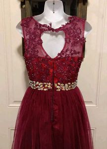 Burgundy Beaded Tulle Dress