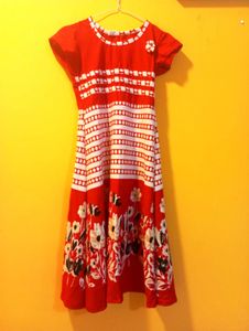 Red Floral Print Midi Dress