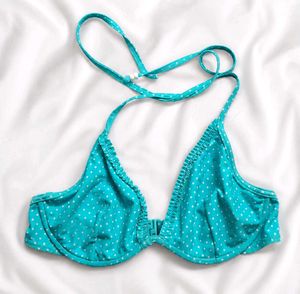 Cute Teal Polka Dot Bikini Top