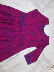 Purple Floral A-line Cut Kurti Attire