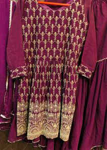 Embroidered Purple Kurta Set with Dupatta