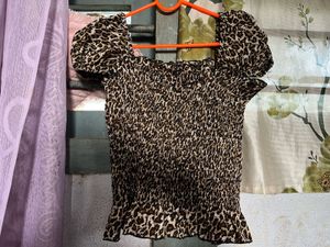 Leopard Print Smocked Top