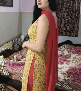 Beautiful Yellow Floral Kurta Set with Red Dupatta