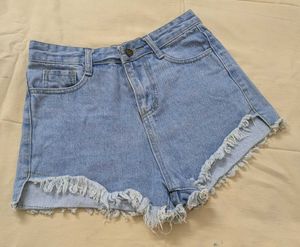 Light Wash Frayed Denim Shorts