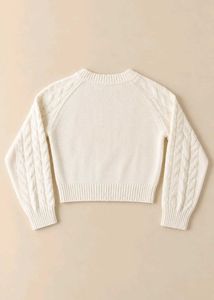 IVORY CABLE KNIT CREWNECK SWEATER
