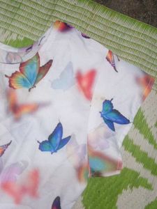White Butterfly Print Kurta