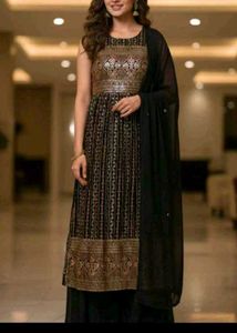 Elegant Black & Gold Embroidered Kurta Set