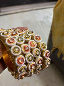 Exquisite Kundan &amp; Pearl metal bangals